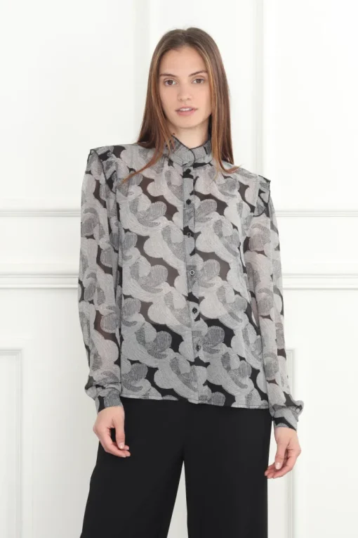 Abstract Floral Print Blouse In Black Print