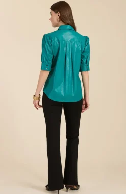 Alice Vegan Leather Shirt In Deep Deep Lake