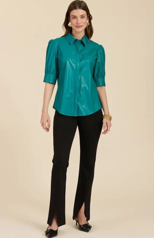 Alice Vegan Leather Shirt In Deep Deep Lake