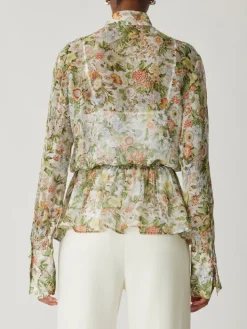 All Over Floral On Viscose Chiffon Tie Front Blouse In Floral Multi