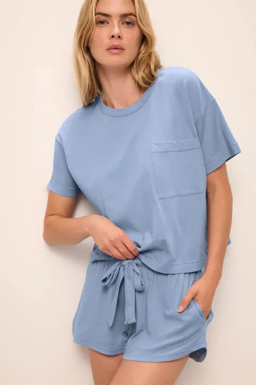 Aloe Infused Tee And Pant Pajama Set In Blue