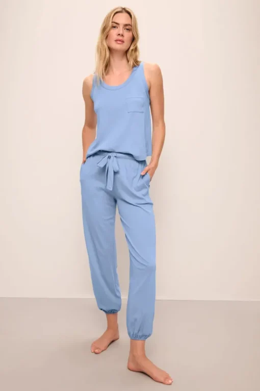 Aloe Infused Tee And Pant Pajama Set In Blue