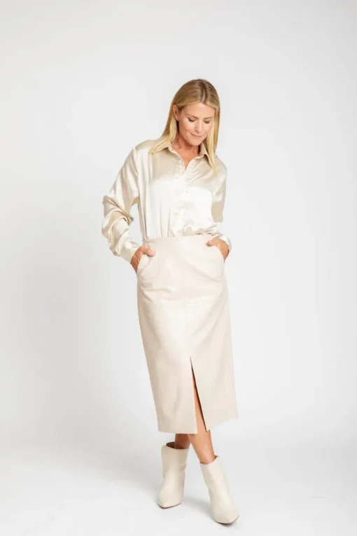 Ava Vegan Leather Pencil Skirt In Stone