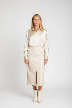 Ava Vegan Leather Pencil Skirt In Stone