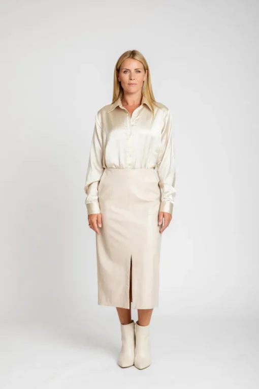 Ava Vegan Leather Pencil Skirt In Stone