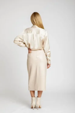 Ava Vegan Leather Pencil Skirt In Stone