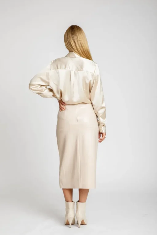 Ava Vegan Leather Pencil Skirt In Stone