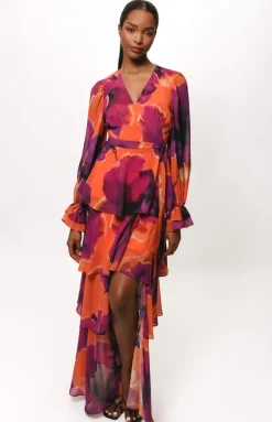 Bardot Dress In Rust Ink Blot Floral