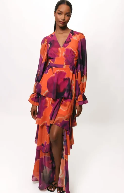 Bardot Dress In Rust Ink Blot Floral