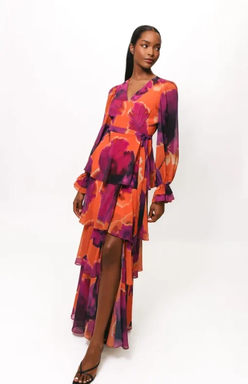 Bardot Dress In Rust Ink Blot Floral