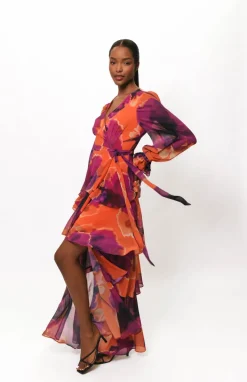 Bardot Dress In Rust Ink Blot Floral