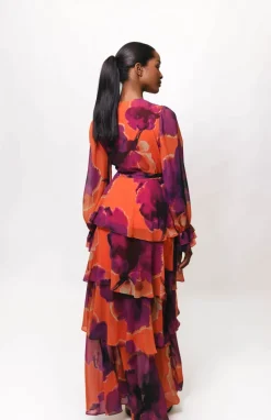 Bardot Dress In Rust Ink Blot Floral