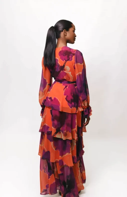 Bardot Dress In Rust Ink Blot Floral