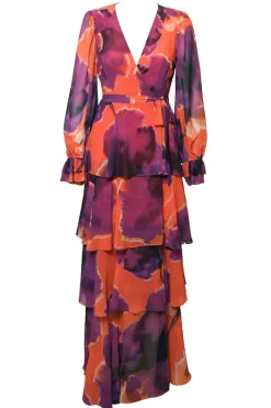 Bardot Dress In Rust Ink Blot Floral