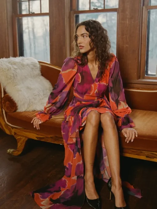 Bardot Dress In Rust Ink Blot Floral