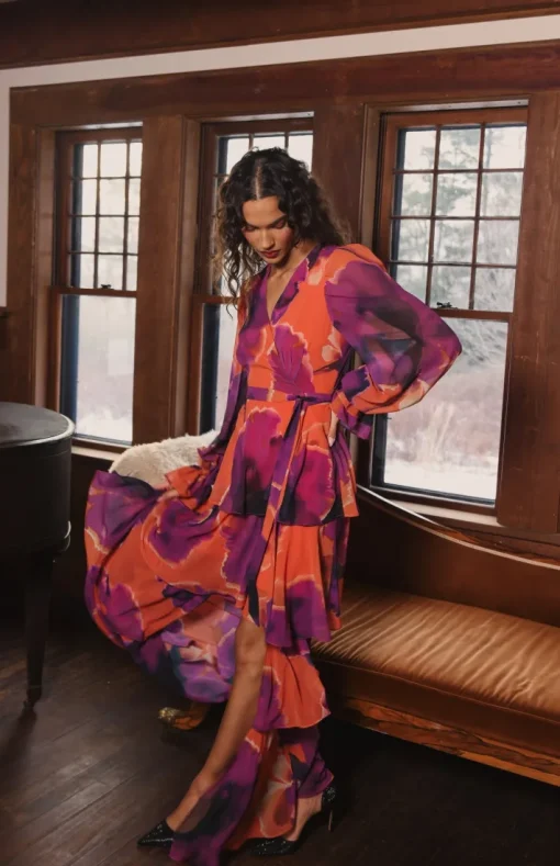 Bardot Dress In Rust Ink Blot Floral