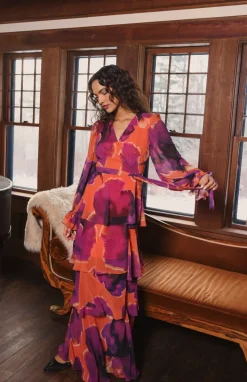 Bardot Dress In Rust Ink Blot Floral