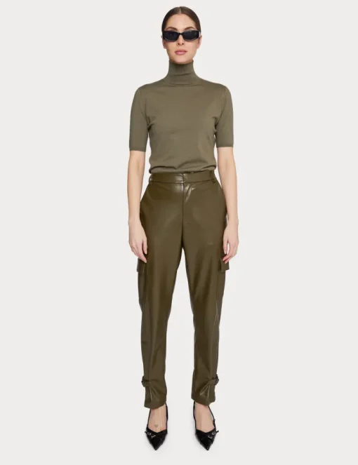 Bella Vegan Leather Cargo Joggers In Olive