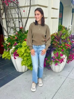 Blouson Sleeve Crew Sweater In Loden