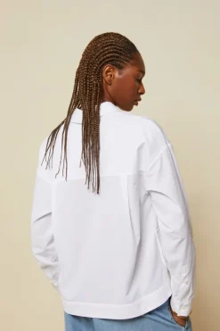 Button Detailed Cotton Poplin Shirt In Bianco
