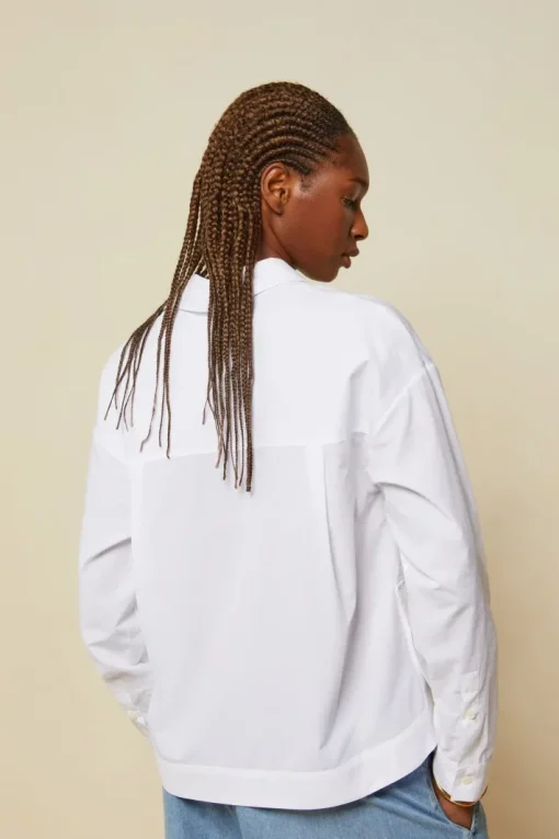 Button Detailed Cotton Poplin Shirt In Bianco