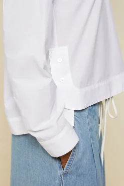 Button Detailed Cotton Poplin Shirt In Bianco