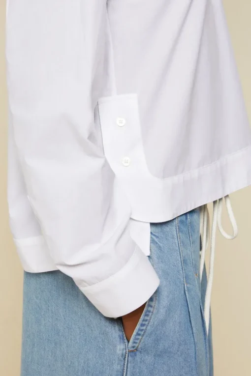 Button Detailed Cotton Poplin Shirt In Bianco