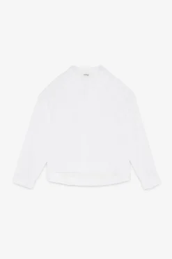 Button Detailed Cotton Poplin Shirt In Bianco
