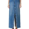 Button Down Maxi Denim Skirt In Baltic
