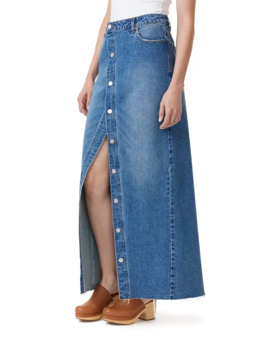 Button Down Maxi Denim Skirt In Baltic