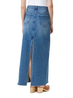 Button Down Maxi Denim Skirt In Baltic