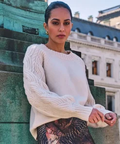 Cable Sleeve Sweater In Cream