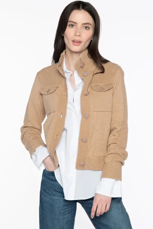 Cargo Sweater Cardigan In Camel