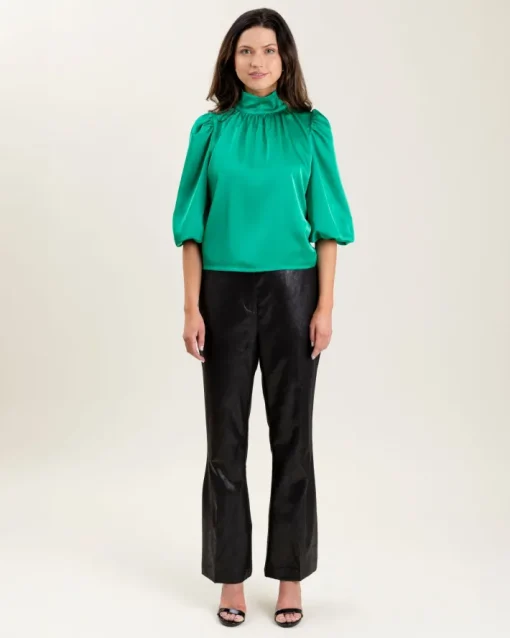 Carmen Puff Sleeve Top In Dynasty Green