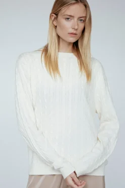 Cashmere Braided Crew Sweater In Ivory