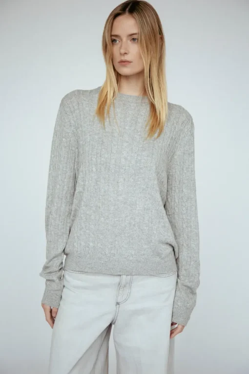 Cashmere Braided Crew Sweater In Charcoal