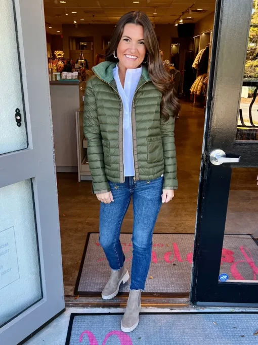 Cashmere Collar Puffer Jacket In Fern