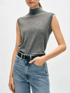 Cashmere Mockneck Tank Top In Graphite Heather