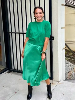 Cashmere Puff Sleeve Sweater In Kelly Green
