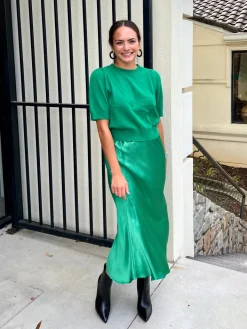 Cashmere Puff Sleeve Sweater In Kelly Green