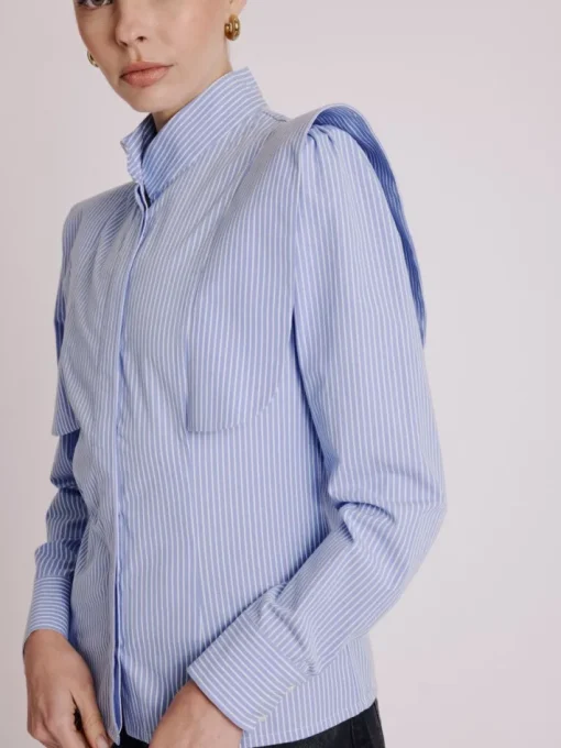Celes Hidden Button Shirt In Blue Stripes