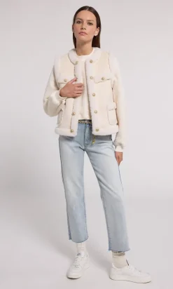 Chad Vegan Suede Shearling Vest In Snow/White