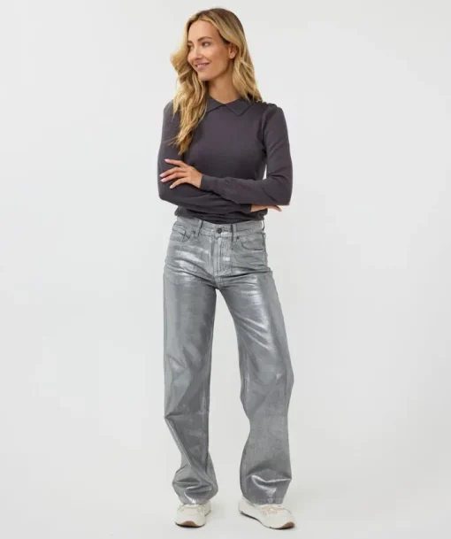 Collared Button Detail Sweater In Grey