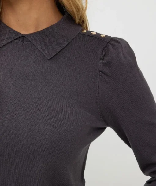 Collared Button Detail Sweater In Grey