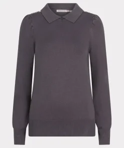 Collared Button Detail Sweater In Grey