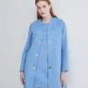 Crystal Button Lady Coat In Blue