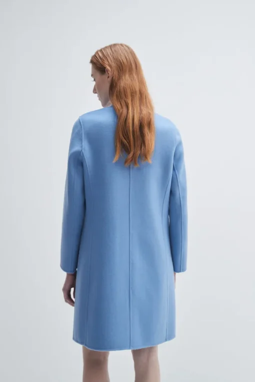 Crystal Button Lady Coat In Blue