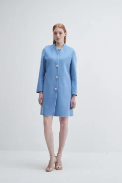 Crystal Button Lady Coat In Blue