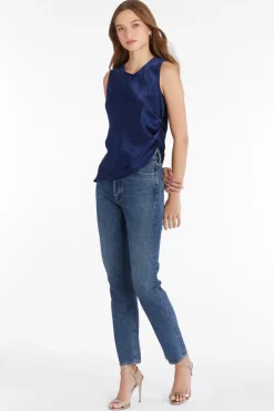 Darah Silk Top In Navy