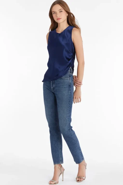 Darah Silk Top In Navy